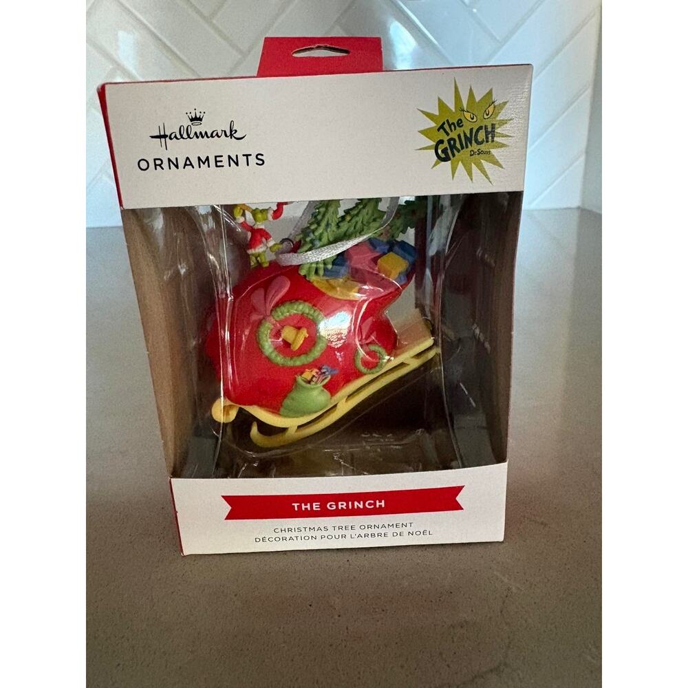 Hallmark Grinch Sleigh Ornament Dr Seuss Christmas Tree Decoration New in Box